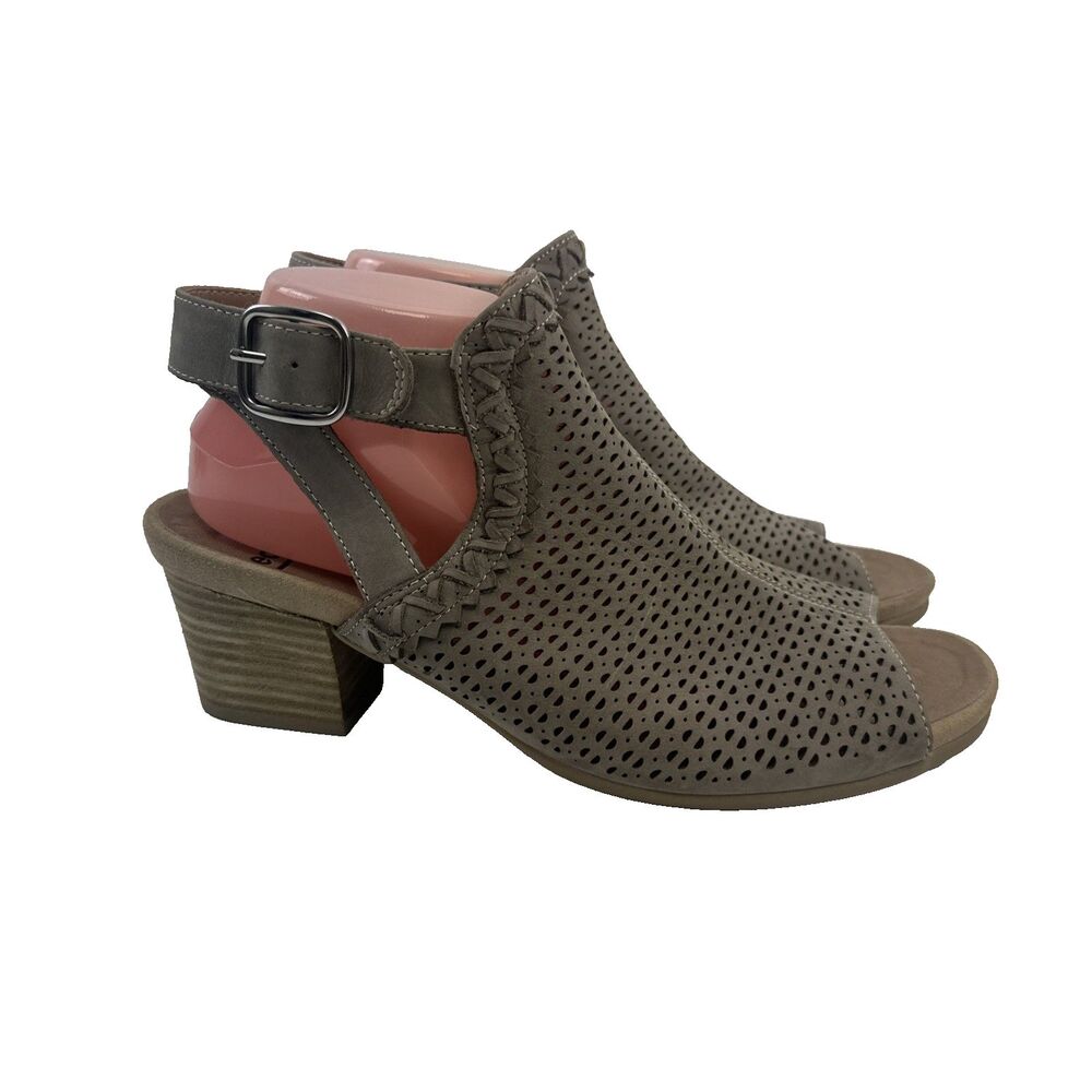 Earth Ivy Syrah Slingback Sandal Perforated Nubuck Gray Peep Toe Womens 9.5 Wide